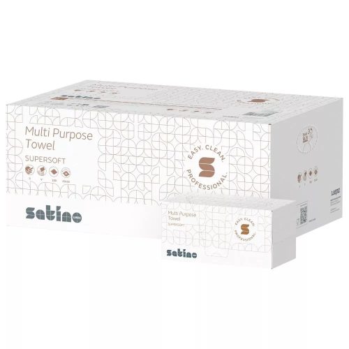 SATINO WEPA SUPERSOFT TÖBBCÉLŰ V HAJTOGATOTT TÖRLŐKENDŐ 2 RÉTEG, FEHÉR, 22X21CM, 15X200 LAP/KARTON
