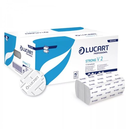 LUCART STRONG V2 HAJTOGATOTT KÉZTÖRLŐ 2 RÉTEGŰ CELLULÓZ 20X190 LAP / KARTON